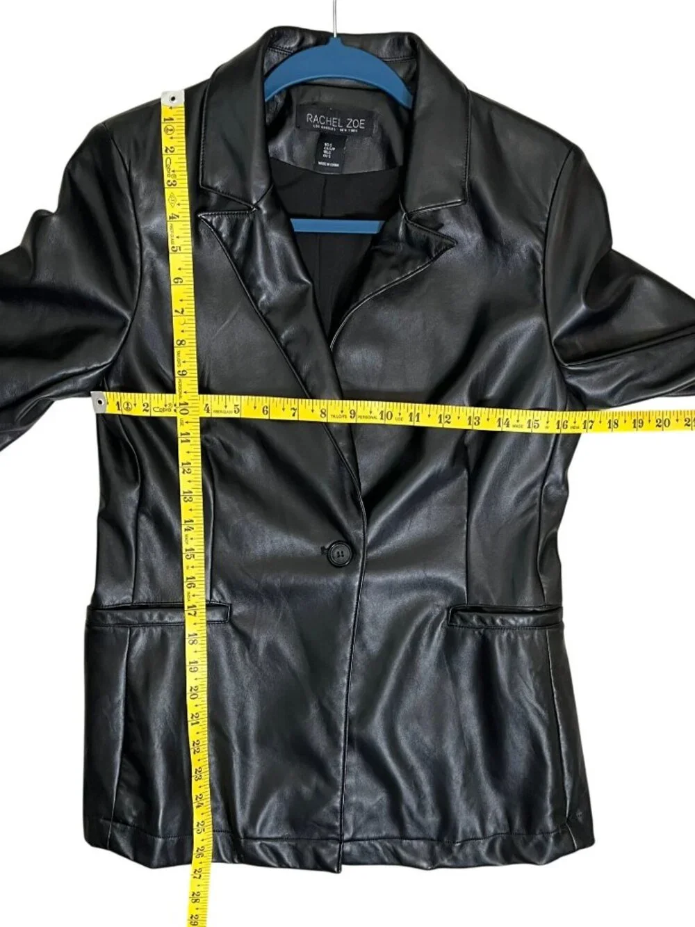 Rachel Zoe Black Faux Leather Blazer Ruched Sleeve Moto Jacket